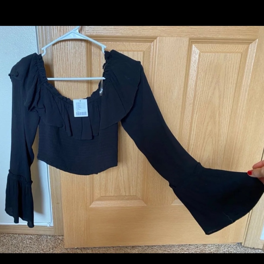 Kimchi Blue off shoulder crop top. Flare sleeves.